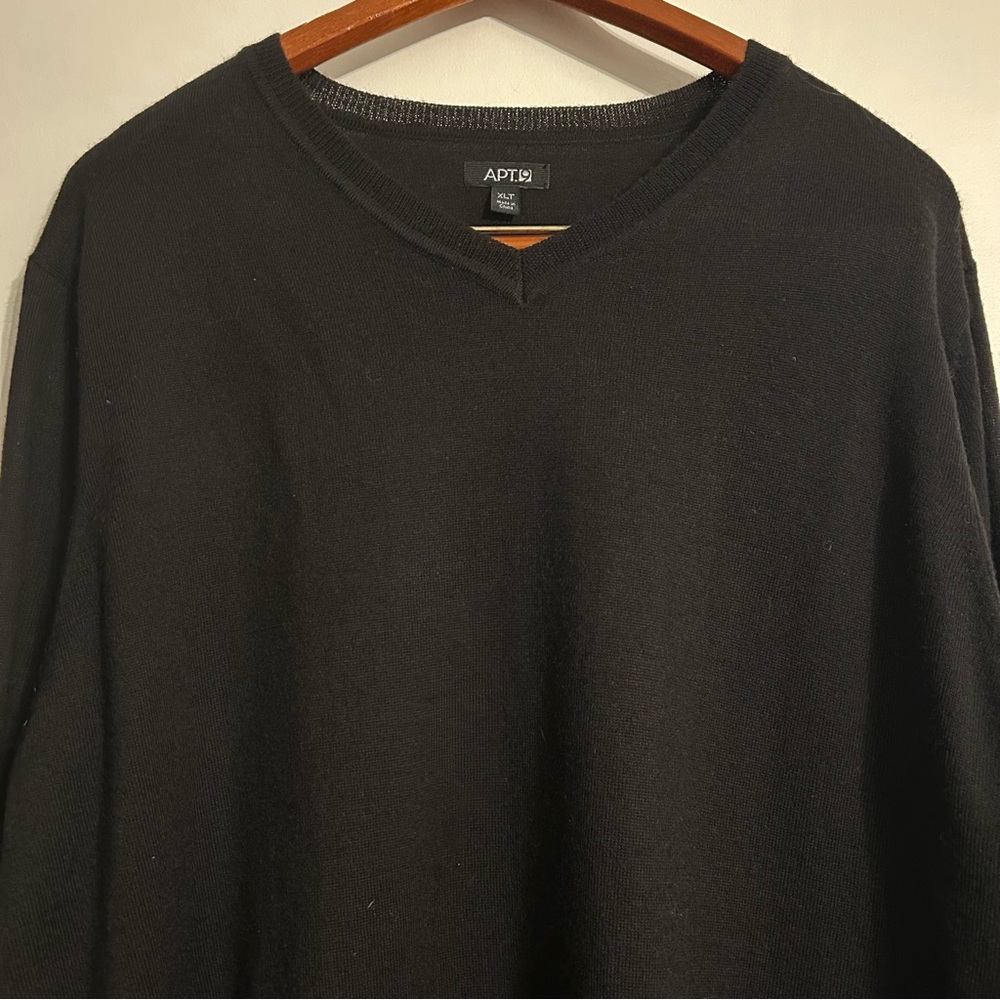 Apt. 9 Men's V-Neck Sweater in Black Size XL Tall XLT Merino Wool Blend